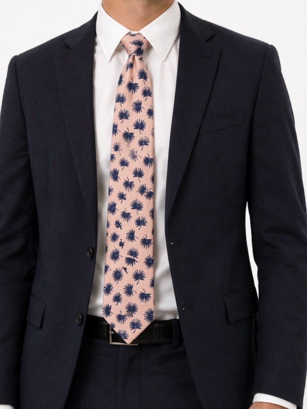 Boss patterned cotton tie, pink and dark blue.